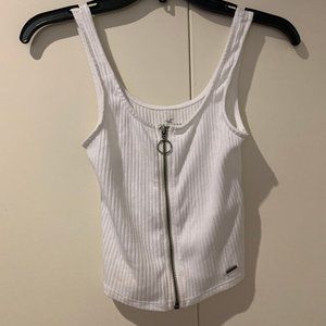 white zipper crop top